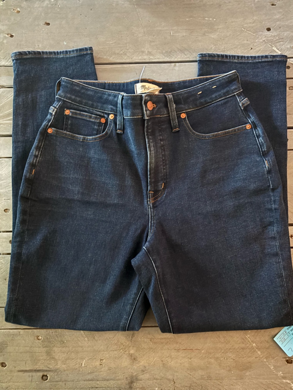 Madewell Perfect Curvy Vintage Dark Blue Denim Jeans with Gold Stitching